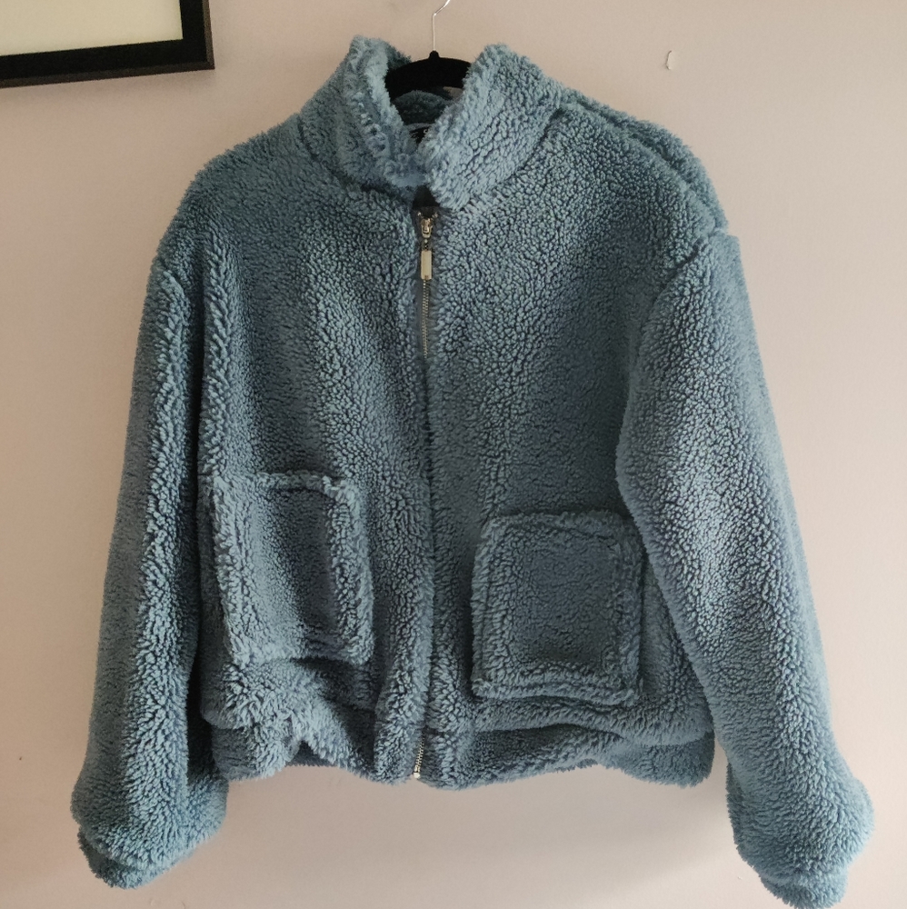 SheIn Zip Up Blue Teddy Spring Jacket - Picture 6 of 10